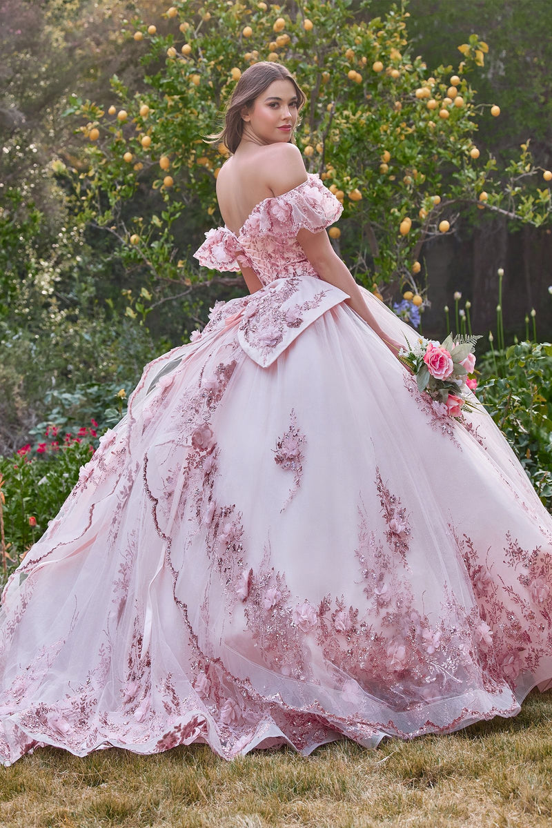 FLORAL OFF THE SHOULDER QUINCE BALL GOWN