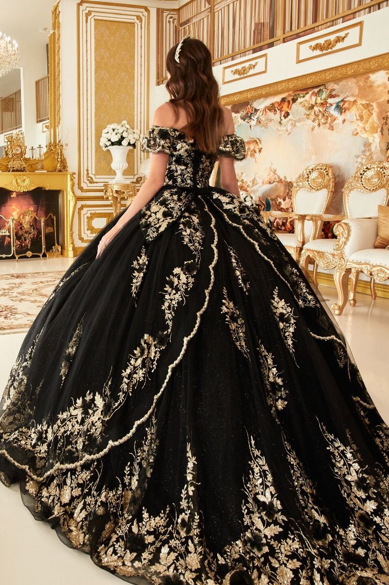 FLORAL OFF THE SHOULDER QUINCE BALL GOWN