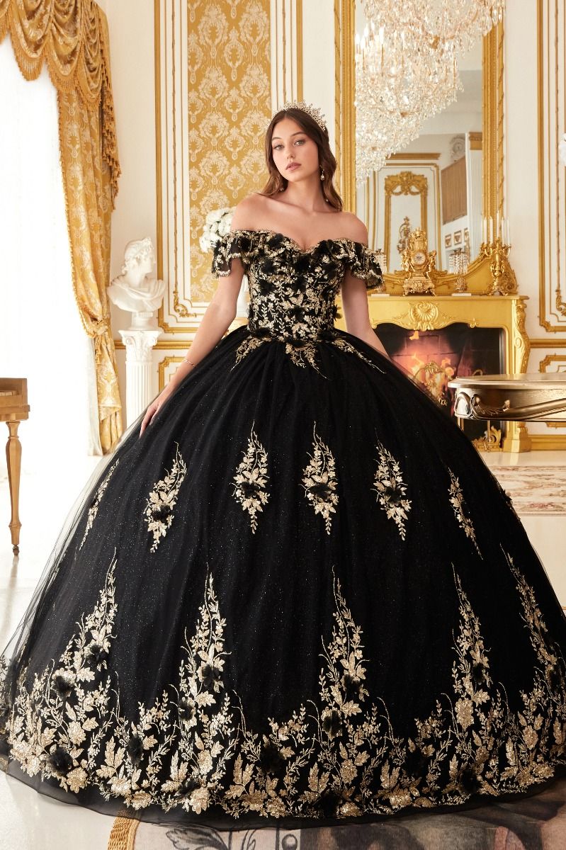 FLORAL OFF THE SHOULDER QUINCE BALL GOWN