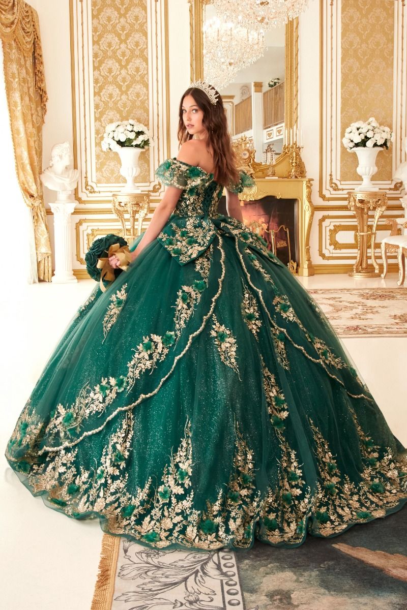 FLORAL OFF THE SHOULDER QUINCE BALL GOWN
