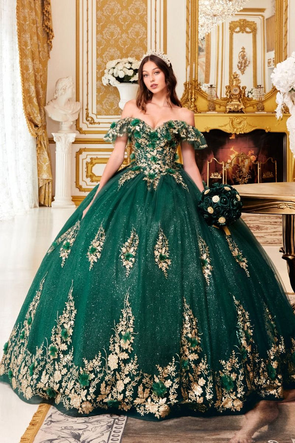 FLORAL OFF THE SHOULDER QUINCE BALL GOWN
