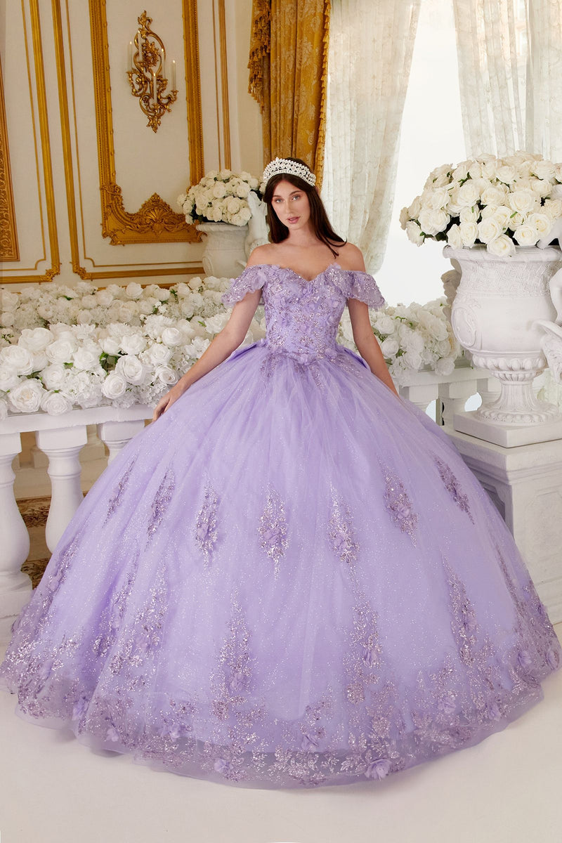 FLORAL OFF THE SHOULDER QUINCE BALL GOWN
