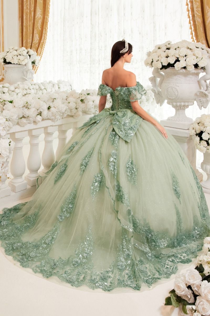 FLORAL OFF THE SHOULDER QUINCE BALL GOWN