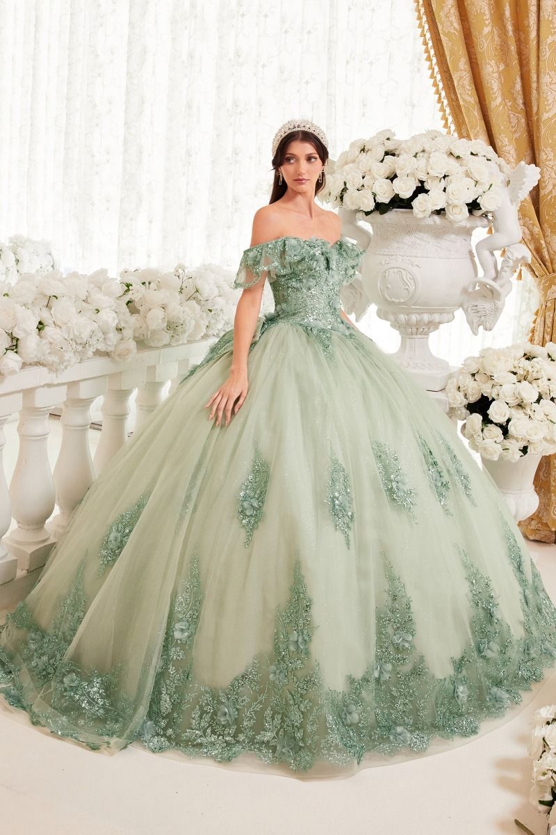 FLORAL OFF THE SHOULDER QUINCE BALL GOWN