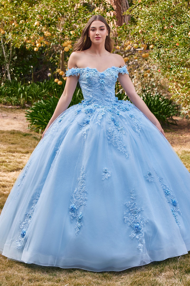 OFF THE SHOULDER FLORAL QUINCE BALL GOWN