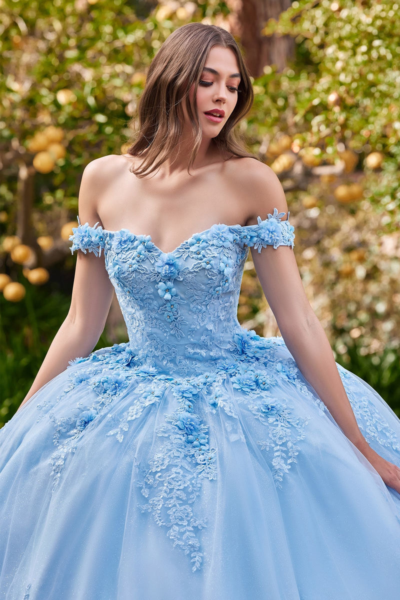 OFF THE SHOULDER FLORAL QUINCE BALL GOWN