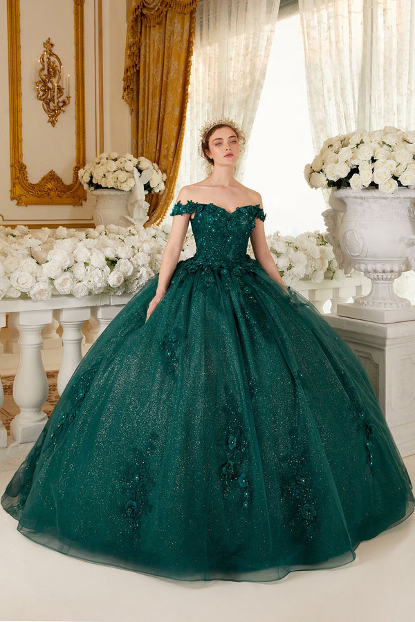 OFF THE SHOULDER FLORAL QUINCE BALL GOWN