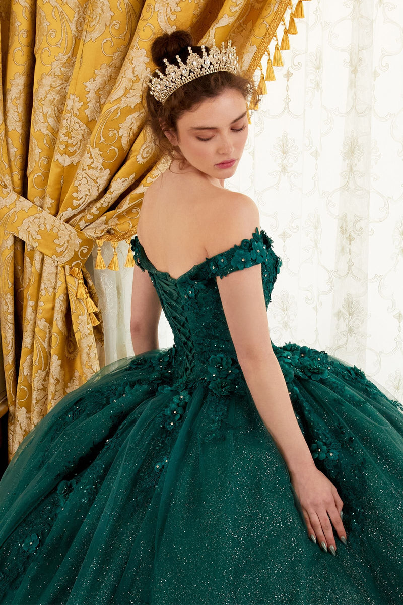 OFF THE SHOULDER FLORAL QUINCE BALL GOWN