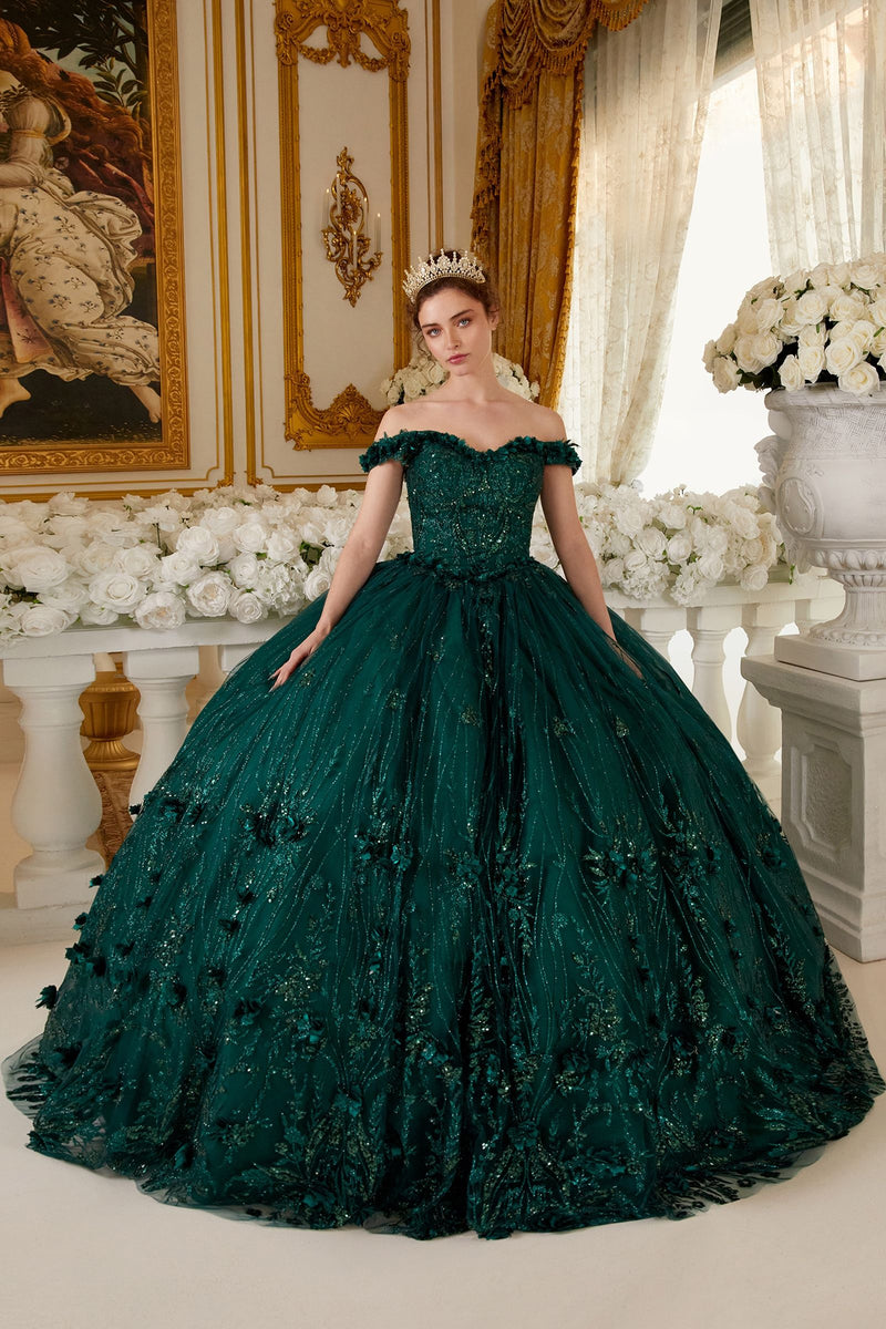 OFF THE SHOULDER QIUNCEANERA FLORAL BALL GOWN