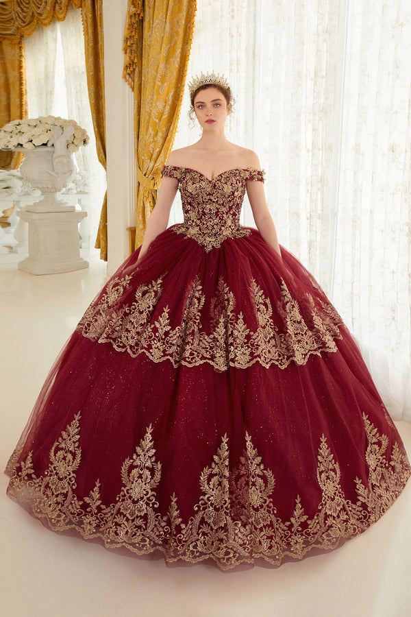 LAYERED LACE QUINCEANERA BALL GOWN