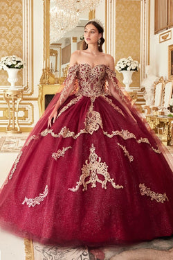 LAYERED GOLD LACE BALL GOWN