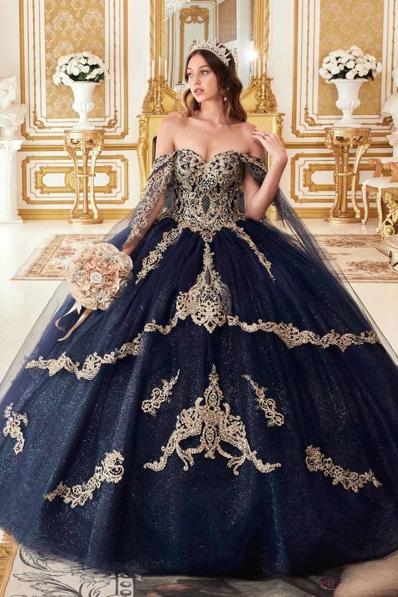 LAYERED GOLD LACE BALL GOWN