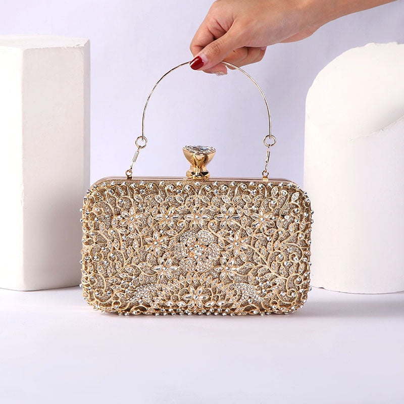 Diamond Evening Clutch Bag For Women Wedding Golden Clutch Purse Chain Shoulder Bag Small Party Handbag