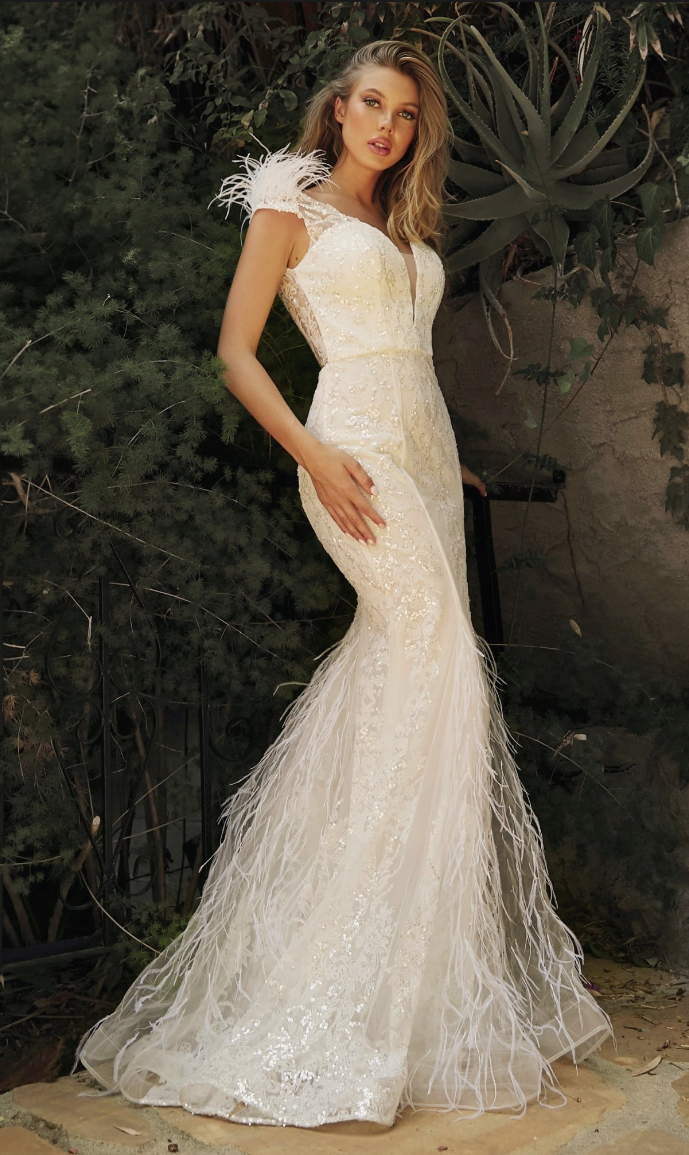 Embellished Floral Mermaid Gown Cinderella Divine C57W