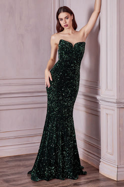 STRAPLESS SEQUIN GOWN