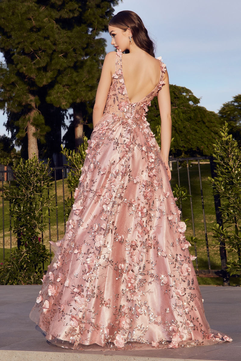 GLITTER FLORAL BALL GOWN