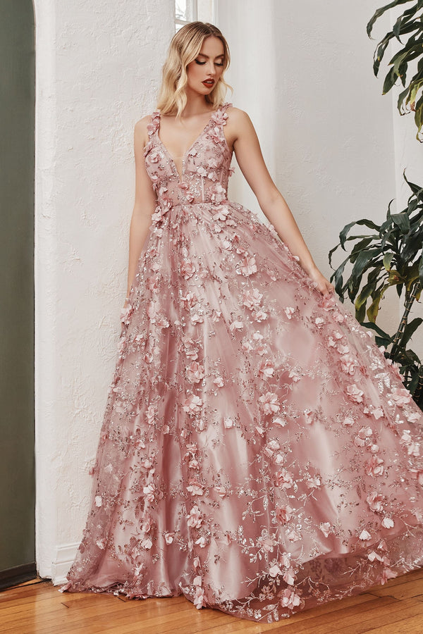 GLITTER FLORAL BALL GOWN