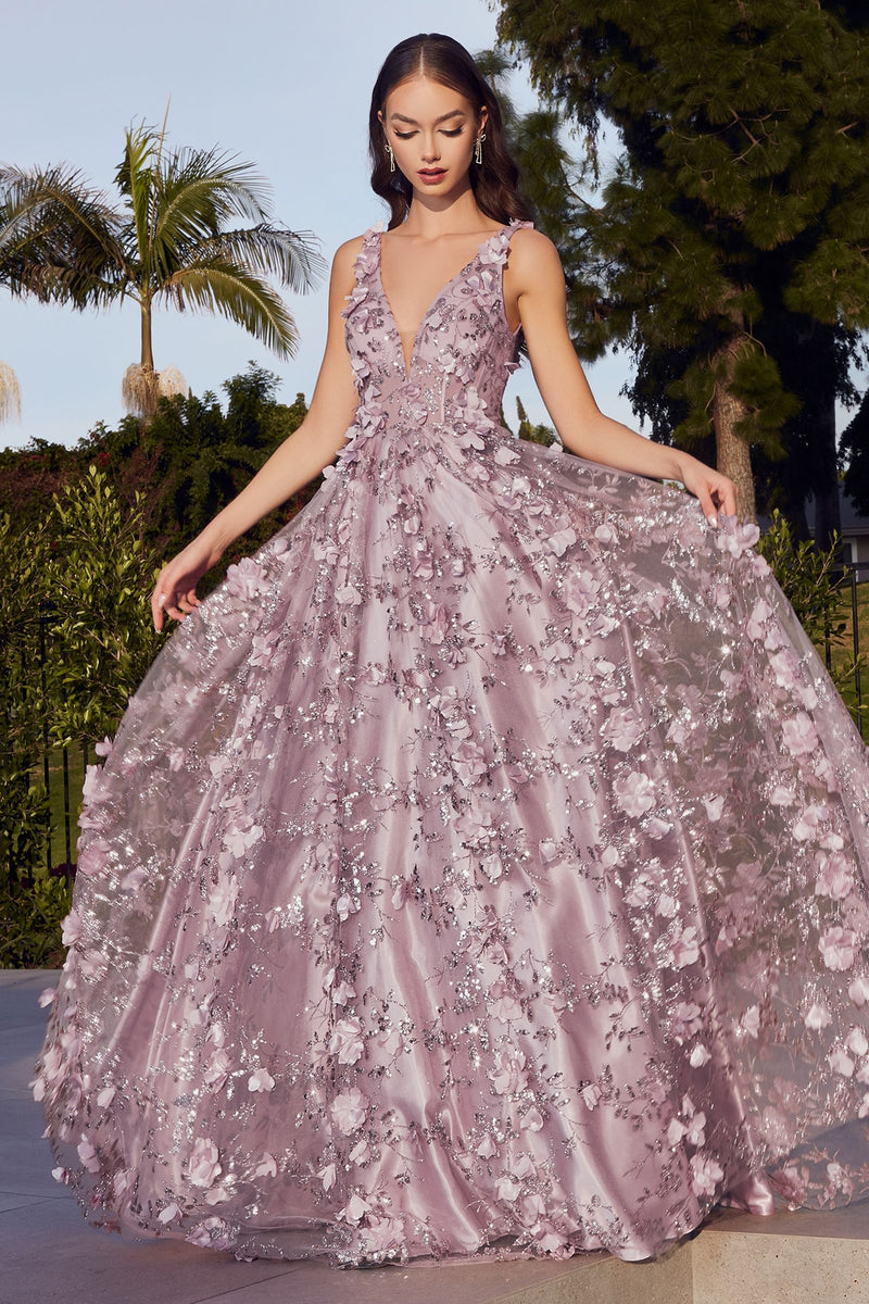 GLITTER FLORAL BALL GOWN