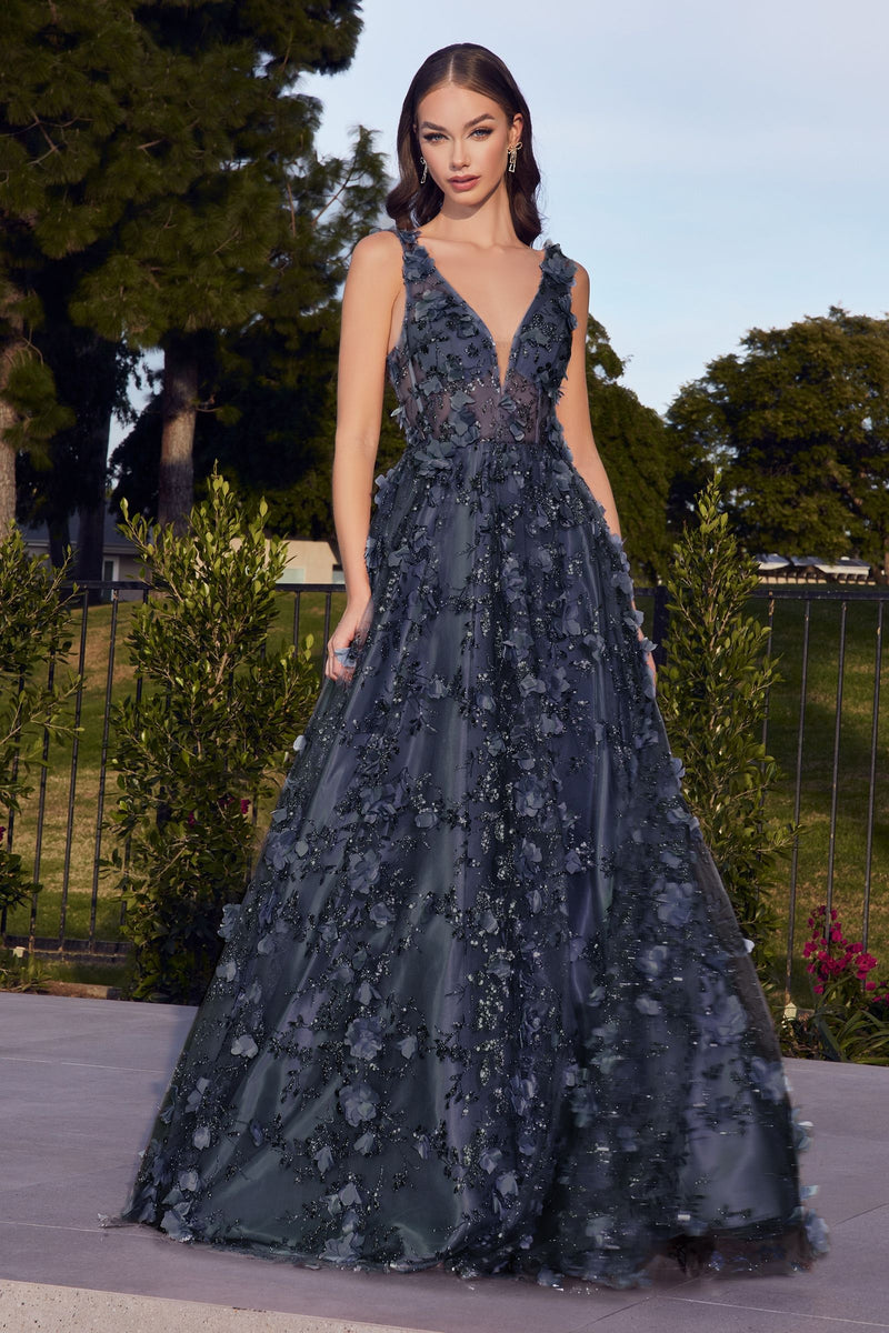 GLITTER FLORAL BALL GOWN