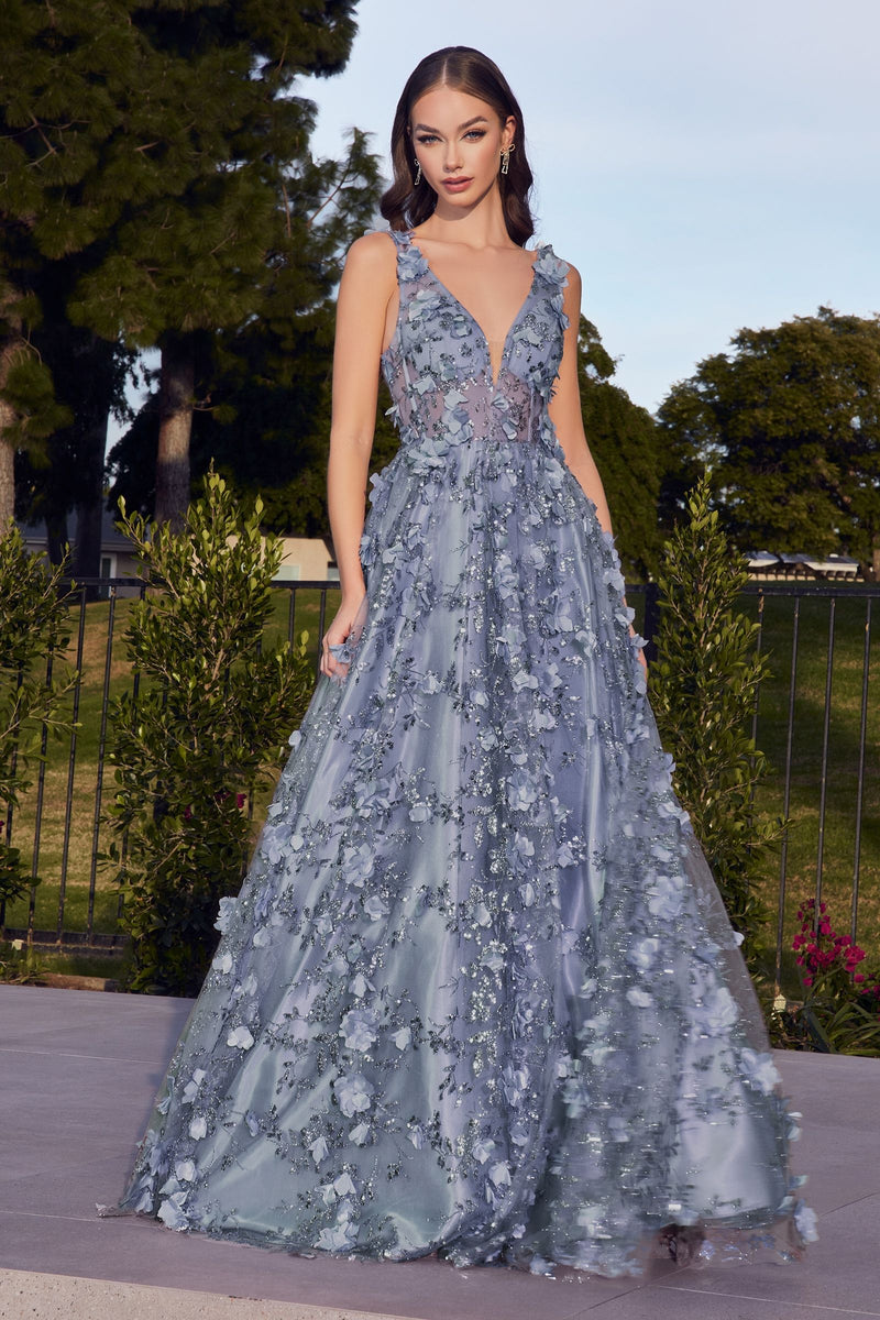 GLITTER FLORAL BALL GOWN