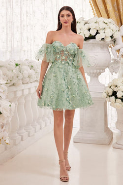 FLORAL STRAPLESS SHORT DRESS