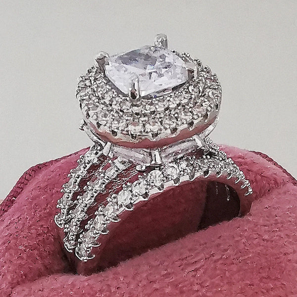 Big Luxury Silver Color Engagement Wedding Ring for Women