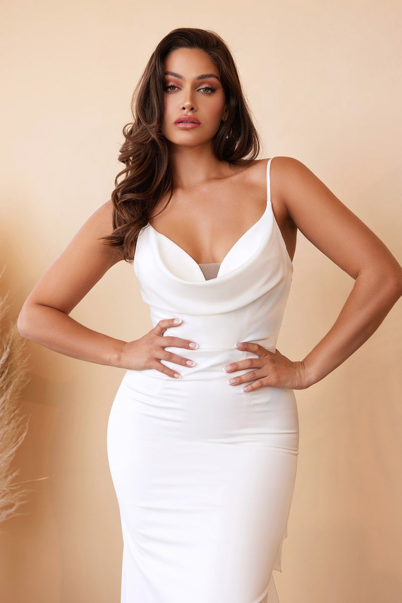 TIE-BACK SASH CHARMEUSE MERMAID GOWN