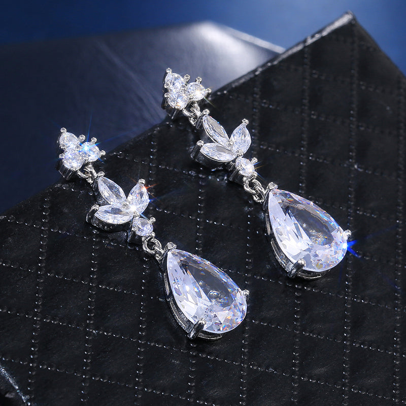 Gorgeous Bridal Wedding Earring Jewelry Silver Color Brilliant Cubic Zircon Anniversary Elegant Women Fashion Earring