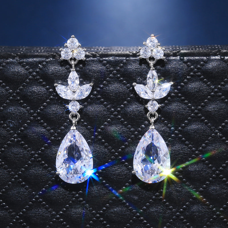 Gorgeous Bridal Wedding Earring Jewelry Silver Color Brilliant Cubic Zircon Anniversary Elegant Women Fashion Earring