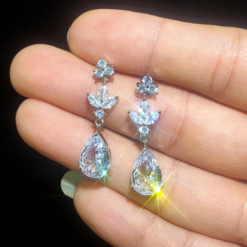 Gorgeous Bridal Wedding Earring Jewelry Silver Color Brilliant Cubic Zircon Anniversary Elegant Women Fashion Earring