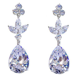 Gorgeous Bridal Wedding Earring Jewelry Silver Color Brilliant Cubic Zircon Anniversary Elegant Women Fashion Earring