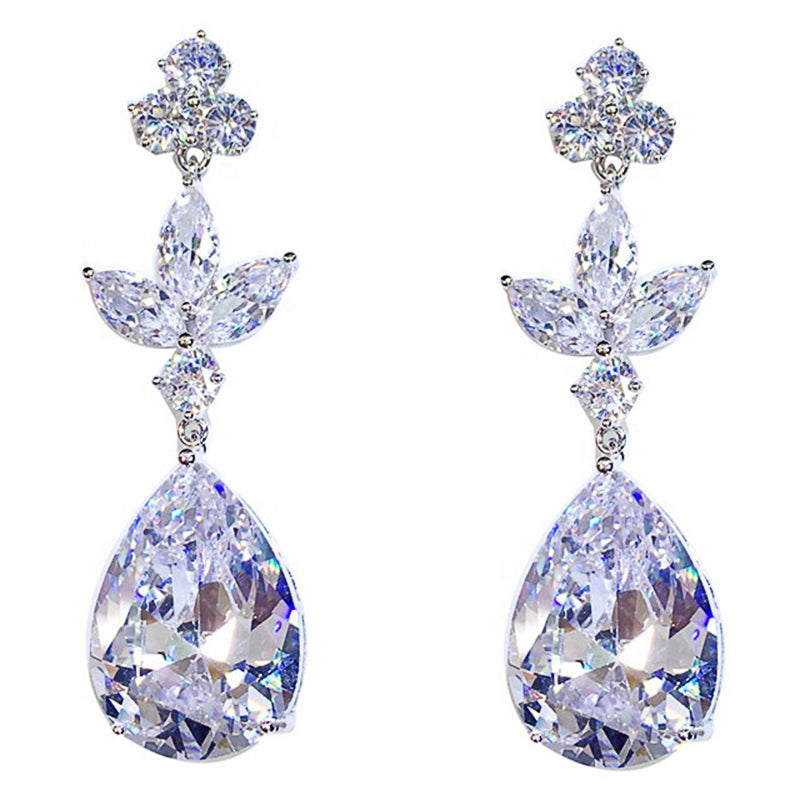 Gorgeous Bridal Wedding Earring Jewelry Silver Color Brilliant Cubic Zircon Anniversary Elegant Women Fashion Earring