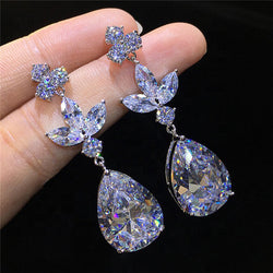 Gorgeous Bridal Wedding Earring Jewelry Silver Color Brilliant Cubic Zircon Anniversary Elegant Women Fashion Earring
