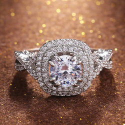 Huitan Eternity Engagement Ring with Clear White Cubic Zirconia Prong Setting Fashion Wedding Rings for Women