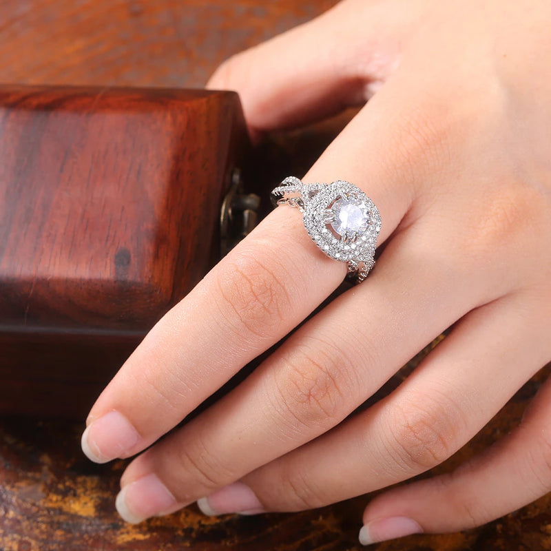 Huitan Eternity Engagement Ring with Clear White Cubic Zirconia Prong Setting Fashion Wedding Rings for Women