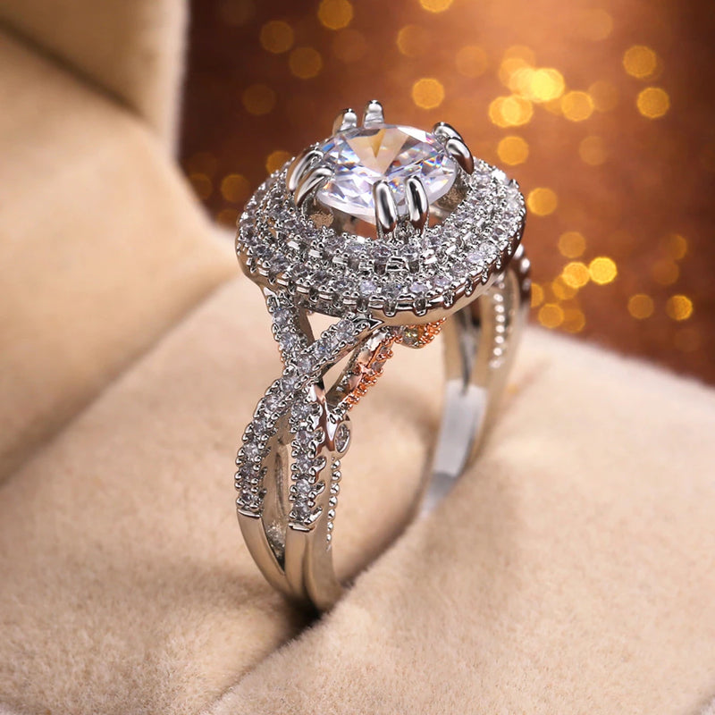 Huitan Eternity Engagement Ring With Clear White Cubic Zirconia