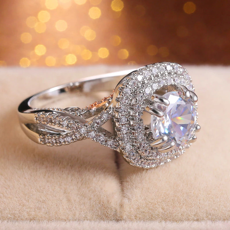 Huitan Eternity Engagement Ring with Clear White Cubic Zirconia Prong Setting Fashion Wedding Rings for Women
