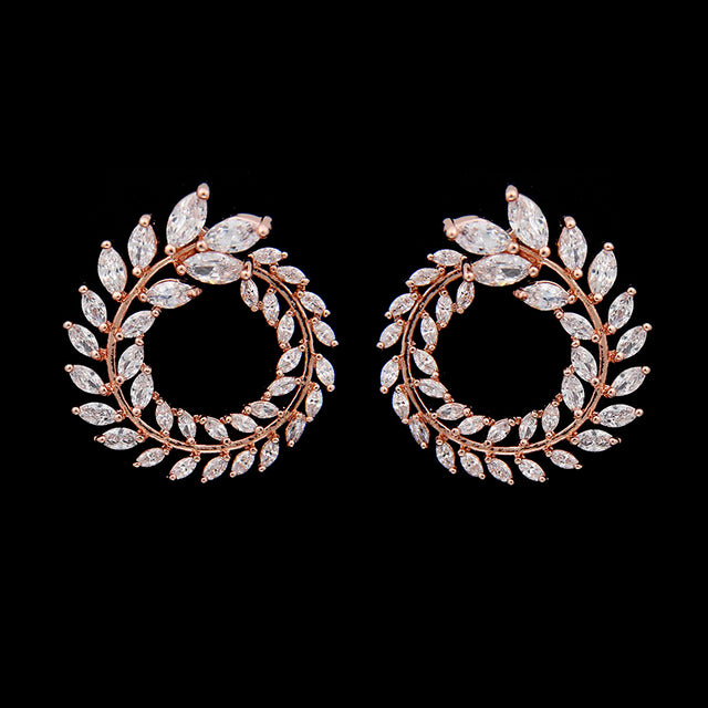 LEXON Luxury Olive Branch Cubic Zirconia Stud Earrings For Women White Gold Color Trendy Brand Earrings Brincos Gift E119