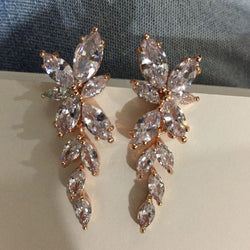 LXOEN Marquise Cut Flower Zirconia Crystal Long Drop Earrings for Women Shiny Leaf CZ Stone Bridal Wedding Jewelry