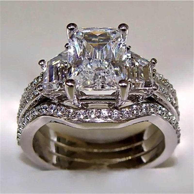 Luxury 10K White Gold 3ct Lab Diamond Ring sets 925 sterling silver Bijou Engagement Wedding band Rings for Women men Jewelry