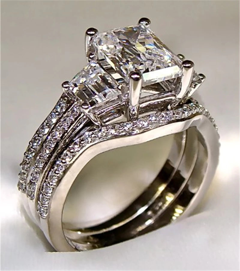Luxury 10K White Gold 3ct Lab Diamond Ring sets 925 sterling silver Bijou Engagement Wedding band Rings for Women men Jewelry