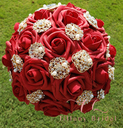 Red Rose Brooch Wedding Bouquet