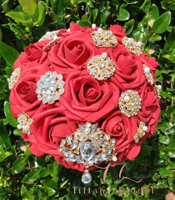 Red Rose Brooch Wedding Bouquet