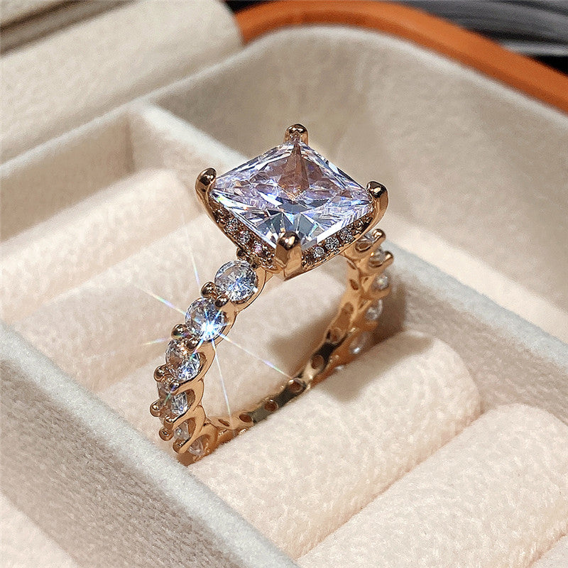 Huitan Square Cubic Zirconia Promise Wedding Rings for Women 2022 Trend Luxury Proposal Engagement Party Rings Ladies Jewelry