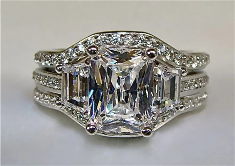 Vintage 10K White Gold 3ct Lab Diamond Ring sets 925 sterling silver Bijou Engagement Wedding band Rings for Women men Jewelry