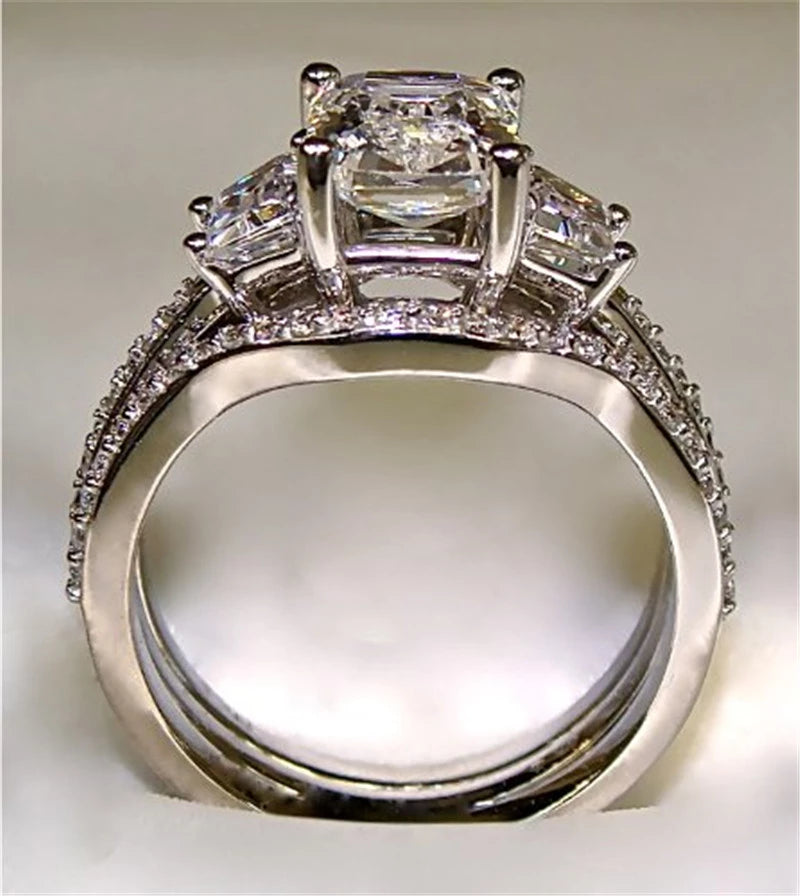 Vintage 10K White Gold 3ct Lab Diamond Ring sets 925 sterling silver Bijou Engagement Wedding band Rings for Women men Jewelry