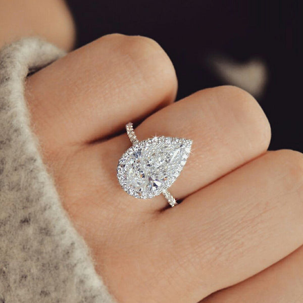 Vintage style Pear Shape Engagement Ring Silve Color Promise Wedding Ring Trends Fancy Cubic Zirconia Jewelry Birthday Gift