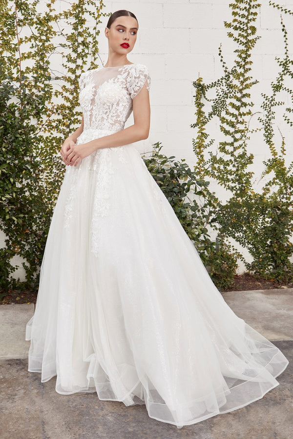 SOFIAN CAP SLEEVE LACE BALL GOWN