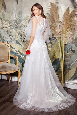 WHITE BUTTERFLY SLEEVE GOWN BY CINDERELLA DIVINE CB070