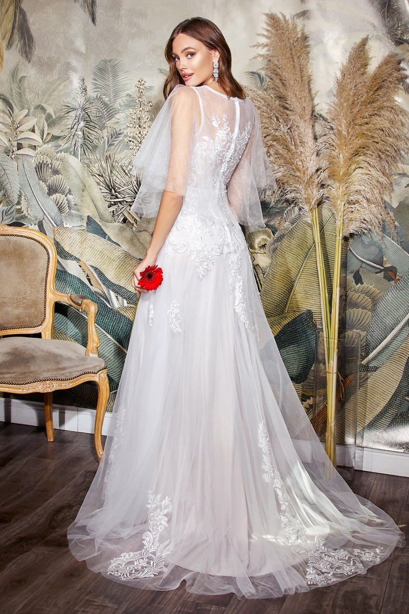 WHITE BUTTERFLY SLEEVE GOWN BY CINDERELLA DIVINE CB070